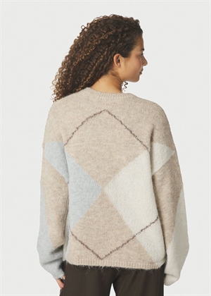 Inga check fluff knit Beige Melange Neo Noir 